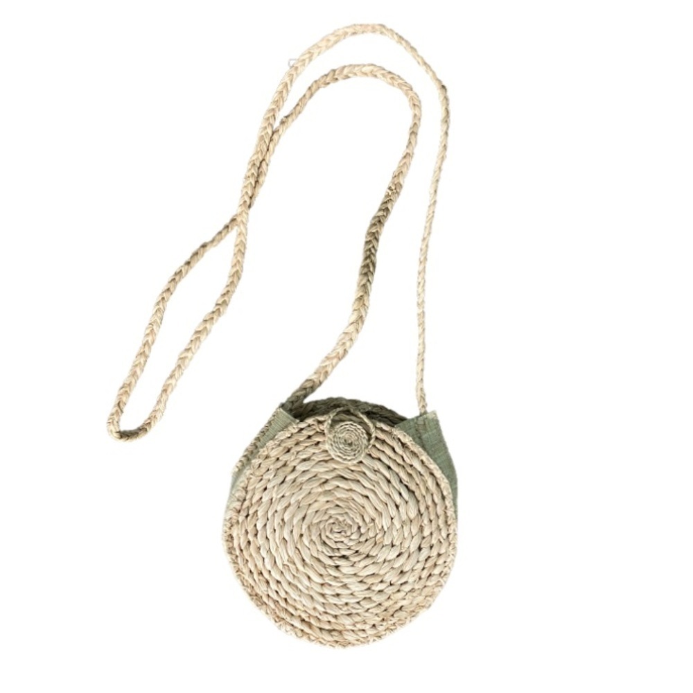 Boho raffia round mini bag purse